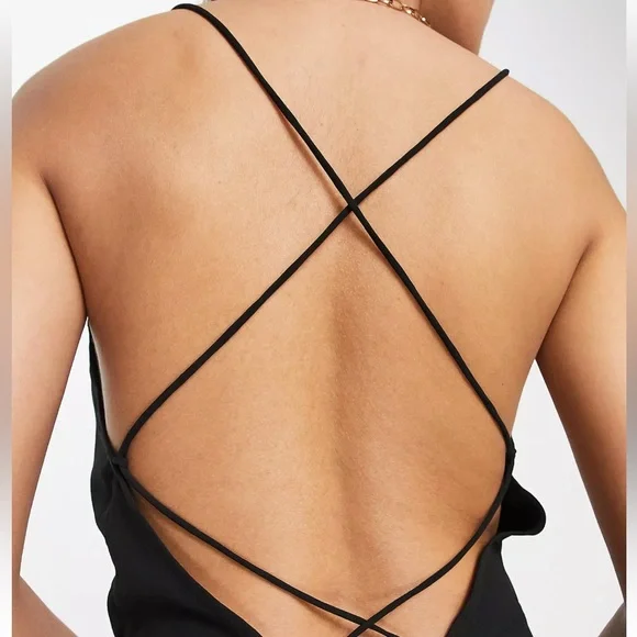 ASOS DESIGN Formal SemiFormal cami strappy mini skater dress  Black - Picture 3 of 6